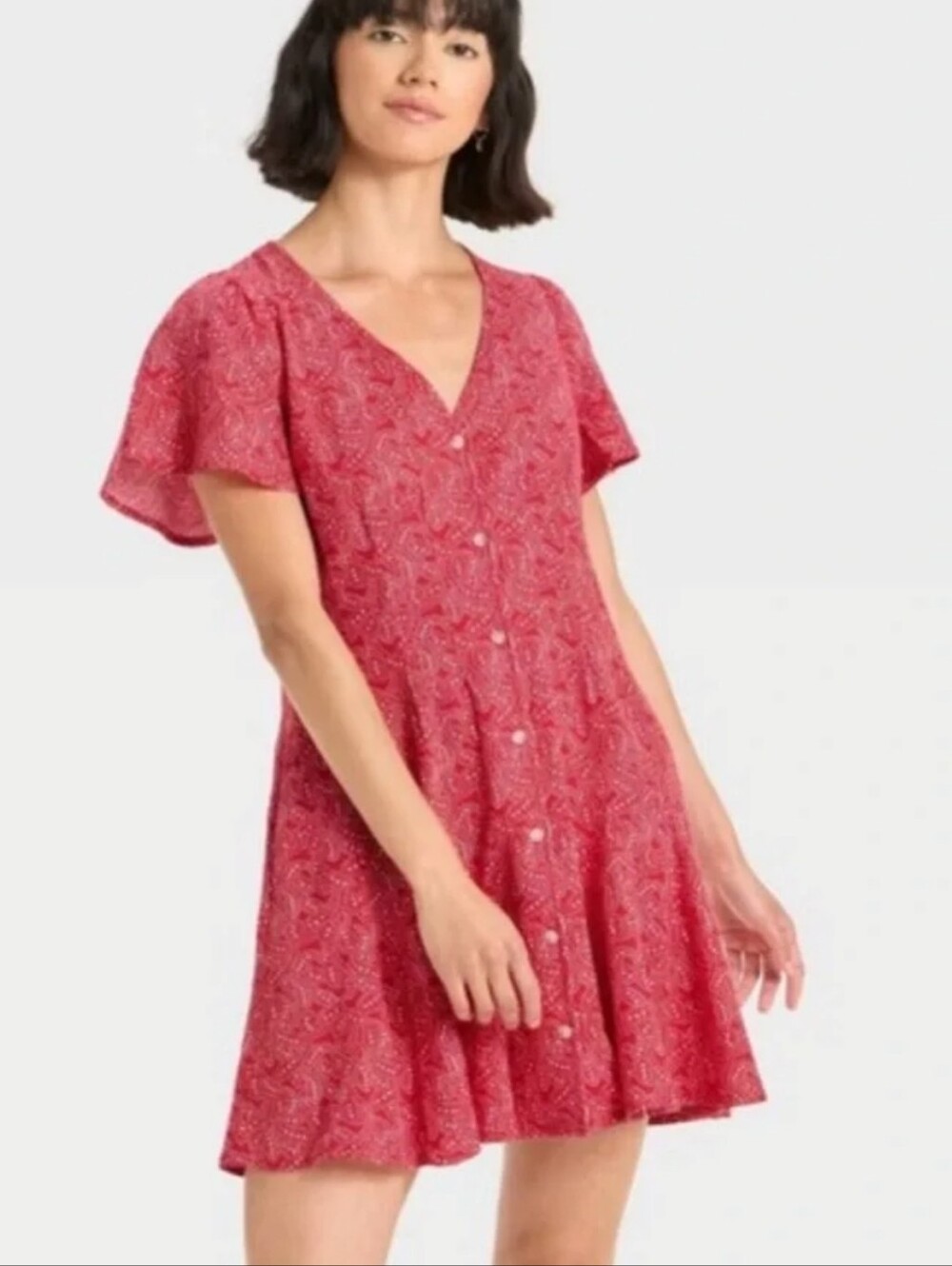 Universal Thread Red And White Star Button-Front Mini Dress